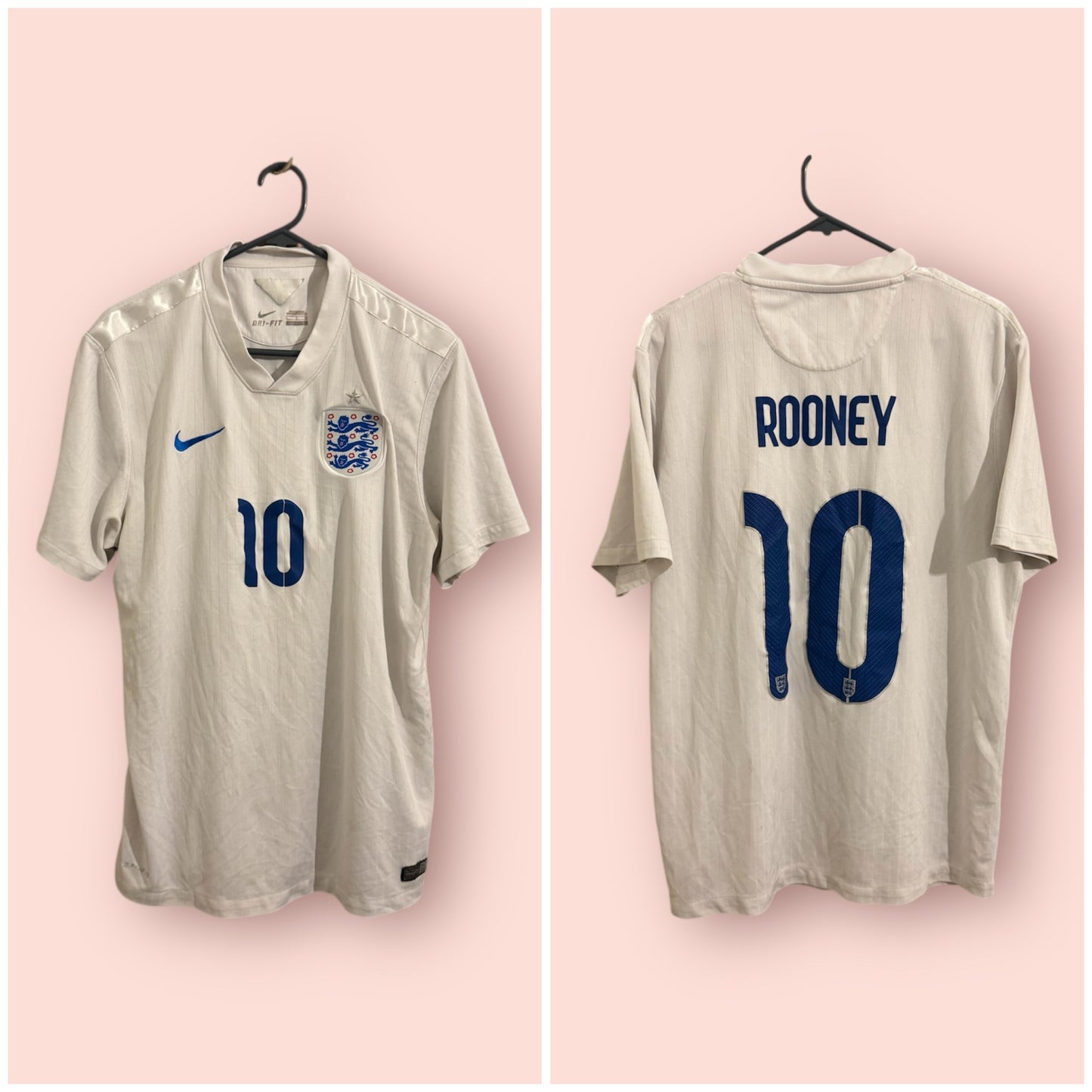 England Football Shirt - 2014 - Home - Large - #10 Wayne Rooney