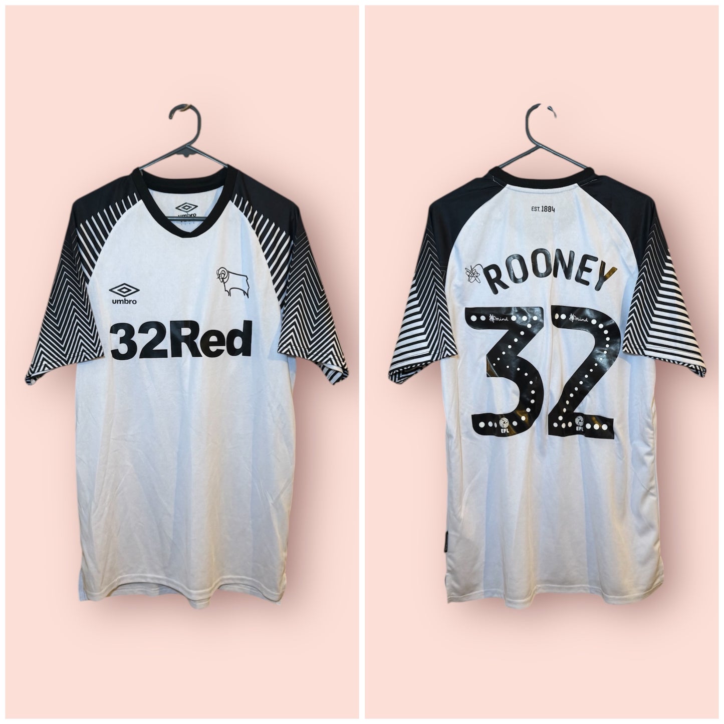 Derby County Football Shirt - 2019 / 2020 - Home - Large - #32 Wayne Rooney