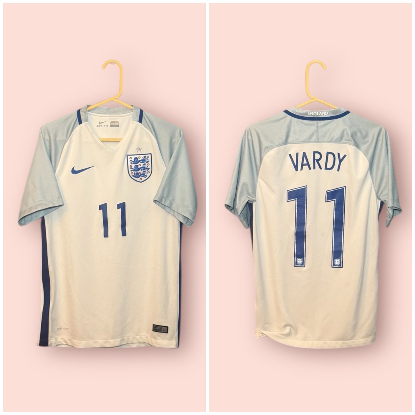 England Football Shirt - 2016 - Home - Small - #11 Jamie Vardy