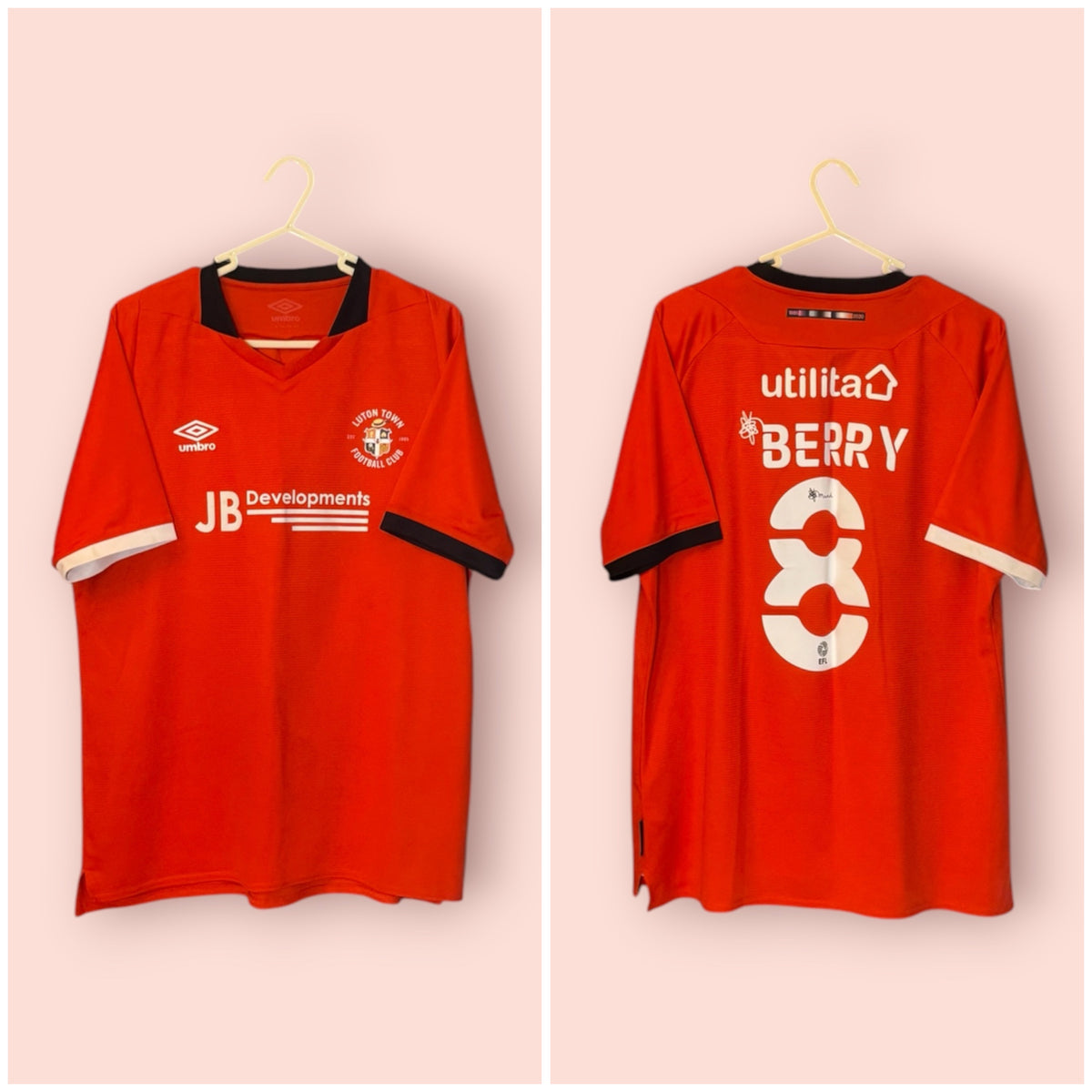Luton Town Football Shirt - 2020 / 2021 - Home - Large - #8 Luke Berry